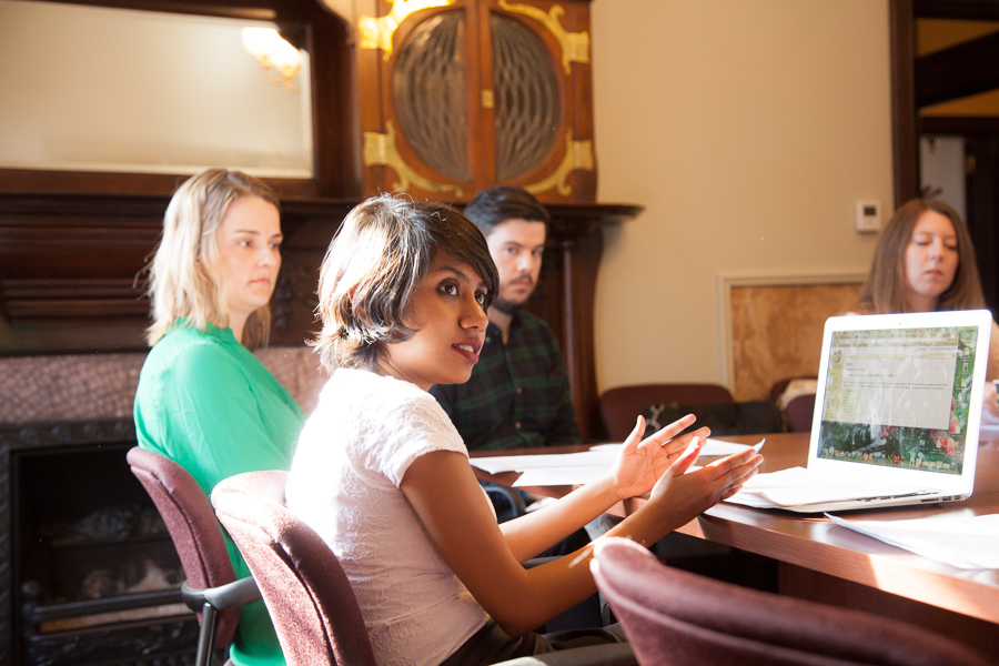 students in a classroom looking off camera